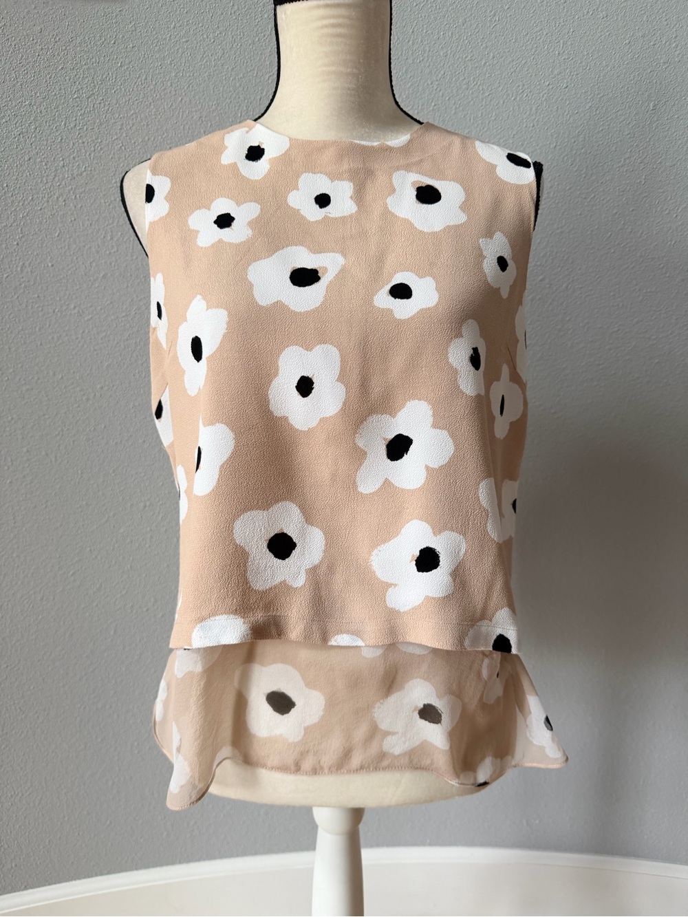 Kate Spade New York Faye Floral Layered Silk Hem Blouse Tan Size L